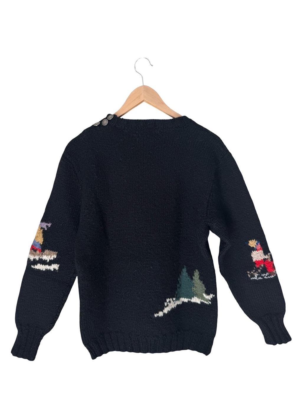 VERY RARE Vintage Ralph Lauren RL83 Hand Knit Skier Winter Wool Sweater Black - Picture 9 of 16